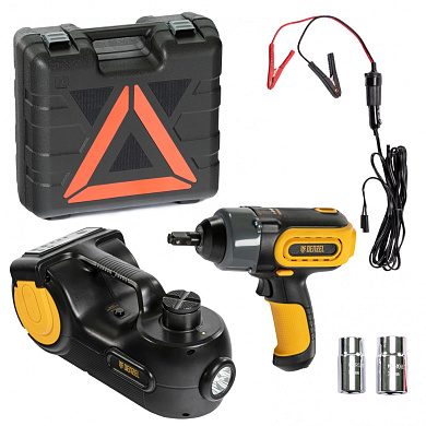 Домкрат электрогидравлический «3 в 1» (1,5 т), 12В, с гайковертом электрическим, в наборе Denzel