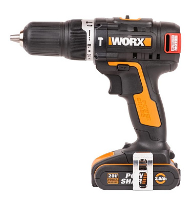 Дрель-шуруповерт ударная аккумуляторная WORX WX367.1, бесщеточная, 2Ач х2, ЗУ 2А, алюминиевый кейс, 