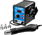 Термовоздушная паяльная станция ЗУБР цифровая 650Вт, 100-500°C, 120 л/мин, 3 насадки, керамический н