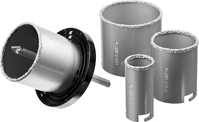 Набор STAYER ″PROFESSIONAL″: Коронки с основанием и центровочным сверлом, d=33, 53, 67, 73мм, 6предм