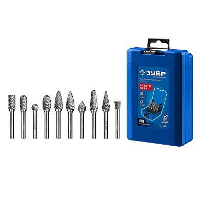Набор борфрез твердосплавных, хв-к 6 мм, ПРОФЕССИОНАЛ ЗУБР 10 шт 