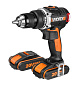 Дрель-шуруповерт аккумуляторная WORX BL WX175, 20В, бесщеточная, 2Ач x2, кейс