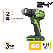 Дрель-шуруповерт акк. Greenworks DD560, 24V, б/щет, 30/60 Нм, 13мм, Anti-kickback, 2х2Ач,ЗУ, кор