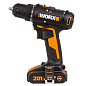 Дрель-шуруповерт аккумуляторная WORX WX100.2, 20В, 2Ач х2, ЗУ 0,4А, сумка