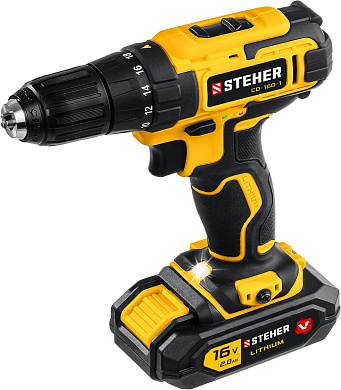 Дрель-шуруповерт, 1 АКБ (2 Ач), в кейсе CD-160-1 STEHER