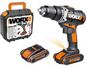 Дрель-шуруповерт аккумуляторная WORX WX183.1, 20В, 50Нм, 2Ач x2, кейс