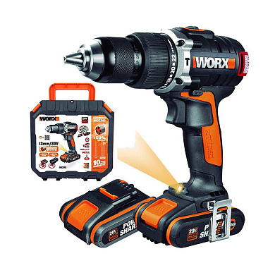 Дрель-шуруповерт ударная аккумуляторная WORX WX373, 20В, бесщеточная, 2,0 Ач x2 ,кейс