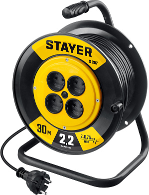 Удлинитель на катушке STAYER S-207, ПВС, 2 х 0.75 мм2, 30 м, 2200 Вт (55073-30)