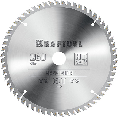 Диск пильный по дереву KRAFTOOL Precision, 260 х 30 мм, 60Т