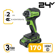 Винтоверт ударный акк. Greenworks ID3170, 24V, б/щет, 0-3200об/мин, 170Нм, 2х2Ач,ЗУ, кор 3804907CUС