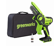 Цепная мини пила аккумуляторная Greenworks GD24CSMNX, 24V, 15см, бесщеточная, c 1хАКБ 4Ач и ЗУ