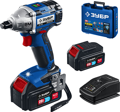 Гайковерт аккумуляторный ЗУБР 20В бесщеточный , 2 АКБ (4Ач), в кейсе, Профессионал GB-250-42