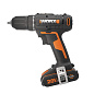 Дрель-шуруповерт аккумуляторная WORX WX108, 45Нм, 20В, 2Ач x2, ЗУ 2А, кейс