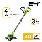 Триммер аккумуляторный Greenworks G24LT301,  24V, 30 см,  с 1хАКБ 4А и ЗУ (2113207UB)