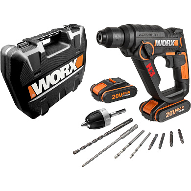 Перфоратор аккумуляторный аккумуляторный WORX WX 390.1, 20В, 2 Ач x 2,, кейс