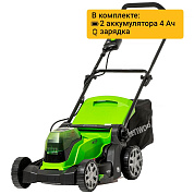 Газонокосилка аккумуляторная Greenworks G24X2LM41, 2*24V, 41 см, с 2хАКБ 4Ач и ЗУ (2512607UD)