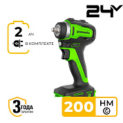 Гайковерт ударный акк. Greenworks G24IW200, 24V,б/щет, 3/8'', 200Нм, 1х2Ач,ЗУ,кор (3803607CUA)