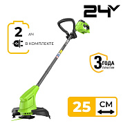 Триммер аккумуляторный Greenworks G24LT251, 24 V, 25 см, с 1хАКБ 2Ач и ЗУ, (2113307SA)