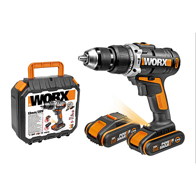 Дрель-шуруповерт ударная аккумуляторная WORX WX372, 20В, 50Нм, 2 Ач x2, кейс