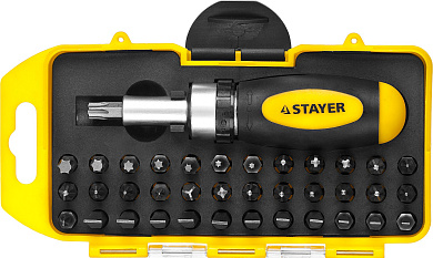 Реверсивная отвертка с насадками STAYER Compact-38, 38 предм.