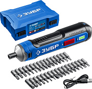 ЗУБР Профессионал PSD-4S отвертка аккумуляторная 4 Vmax, в кейсе с набором 33 бит