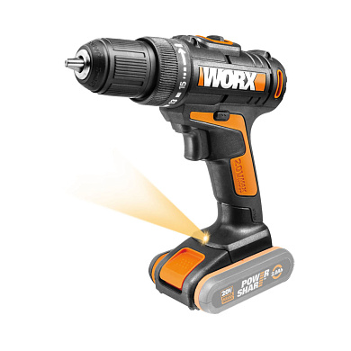 Дрель-шуруповерт аккумуляторная WORX WX101.9, 20В, без АКБ и ЗУ