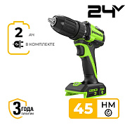 Дрель-шуруповерт акк. Greenworks DD345, 24V, б/щет, 27/45 Нм,13мм,1х2Ач,ЗУ,кор (3708307CUA)