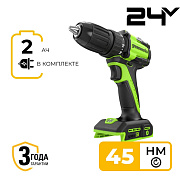 Дрель-шуруповерт акк. Greenworks DD345, 24V, б/щет, 27/45 Нм,13мм,1х2Ач,ЗУ,кор (3708307CUA)