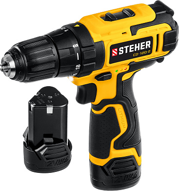 Дрель-шуруповерт, 2 АКБ (2 Ач), в кейсе CD-120-2 STEHER
