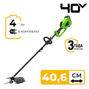 Триммер аккумуляторный Greenworks GD40BCK4, 40V, 40 см, бесщеточный,с 1хАКБ 4 Ач и ЗУ (1301507UB)