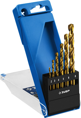 Набор сверл по металлу ЗУБР ТИТАН, 6 шт, (2-8 мм), сталь Р6М5, класс А, титановое покрытие