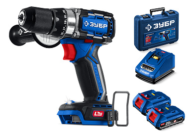 Бесщеточная дрель-шуруповерт ЗУБР 20 В, 70 Н·м, 2 АКБ LMS (2 А·ч)