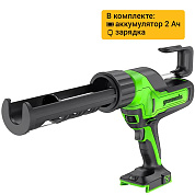 Пистолет для герметиков акк. G24CAU, 24V, макс 310 мл, 1400–2900Н,1-10 мм/с, c 1хАКБ 2Ач и ЗУ