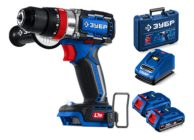 Бесщеточная ударная дрель-шуруповерт, кейс, ПРОФЕССИОНАЛ ЗУБР 20 В, 70 Н·м, 2 АКБ LMS (2 А·ч) 