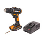 Дрель-шуруповерт аккумуляторная WORX WX101.2, 20В, 2.0Ач x1, ЗУ 2А, кейс