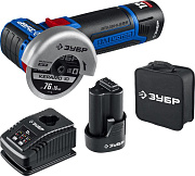 Угловая шлифмашина аккумуляторная ЗУБР 12В бесщеточная УШМ, 2 АКБ (2Ач), в сумке, AB-76-2