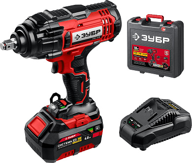 Гайковерт аккумуляторный ЗУБР 18В, 1 АКБ (4Ач), в кейсе, ударный ГУЛ-410-41