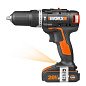 Дрель-шуруповерт ударная аккумуляторная WORX WX367.1, бесщеточная, 2Ач х2, ЗУ 2А, алюминиевый кейс, 
