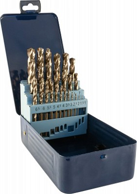 Набор спиральных сверл по металлу HSS Co в металлическом кейсе, d1.0-13.0 мм, 25 предметов Thorvik