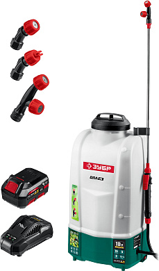 Опрыскиватель садовый ранцевый аккумуляторный ЗУБР 15 л бак, 1 АКБ (4Ач)