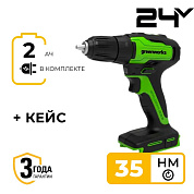 Дрель-шуруповерт акк. Greenworks GD24DD35K2, 24V, б/щет, 29/35Нм, c 1х2Ач и ЗУ, кейс (3704007UA)