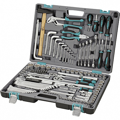 Набор инструментов, 1/2",3/8", 1/4", CrV, пластиковый кейс 142 предм.// Stels