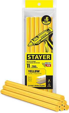 Желтые клеевые стержни, d 11 мм х 200 мм 6 шт. 125 г. STAYER Yellow