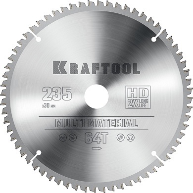 Пильный диск по алюминию KRAFTOOL Multi Material, 235 х 30 мм, 64Т