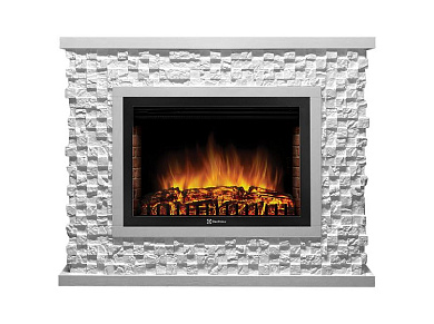 Портал Firelight Quadro 25 камень песчаник античный белый, белая эмаль