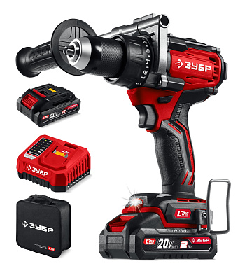 Бесщеточная дрель-шуруповерт ЗУБР 20 В, 165 Н·м, 2 АКБ LMS (2 А·ч)