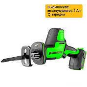 Пила сабельная акк. Greenworks GPT-CRS-25, 24V, б/щет, 0-3000/мин, рез 80 мм дер., LED, 1х4Ач,ЗУ,кор