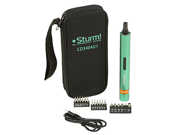 CD3404U1 Аккумуляторная отвертка Sturm!, 3,6 В, USB type C, набор бит, сумка, без ЗУ