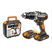 Дрель-шуруповерт ударная аккумуляторная WORX WX372, 20В, 50Нм, 2 Ач x2, кейс