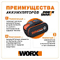 Комплект WORX WA3604 20V: аккумулятор 4Ач и зарядное устройство 2А